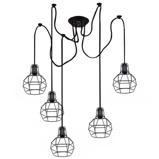 5 caged E27 Edison bulbs lamp with cable of 2m and counterbalances