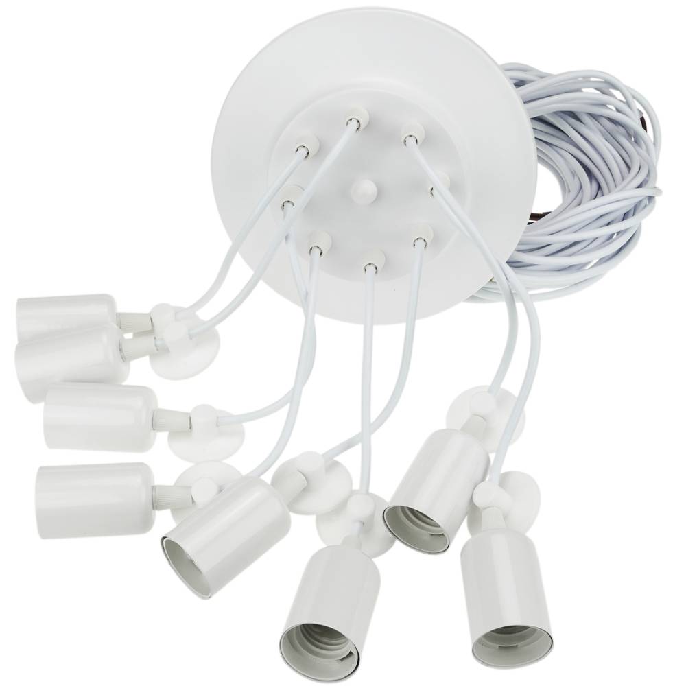 Lampa na 8 starych żarówek z gwintem E27 z białym kablem o długości 3 m