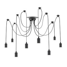 Lámpara para 8 bombillas de rosca E27 vintage con cable de 3m negro