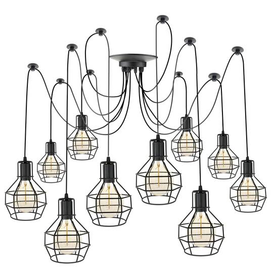 Lampe vintage avec 10 cages rondes pour ampoule de fil E27 avec câble de 3m