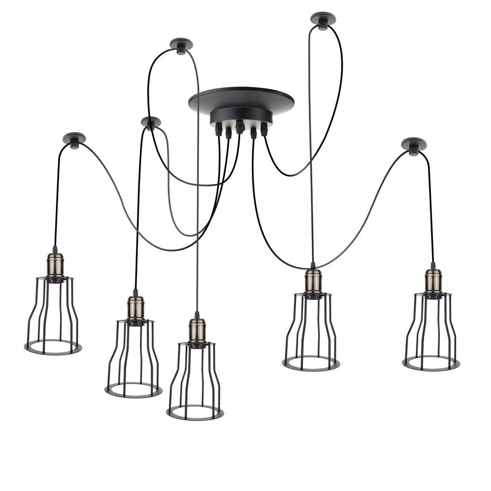 Lampada vintage con gabbie lunghe per 5 lampadine di filo E27 con cavo di  3m - Cablematic