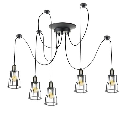 Lampe vintage avec 5 cages longues pour ampoule de fil E27 avec câble de 3m