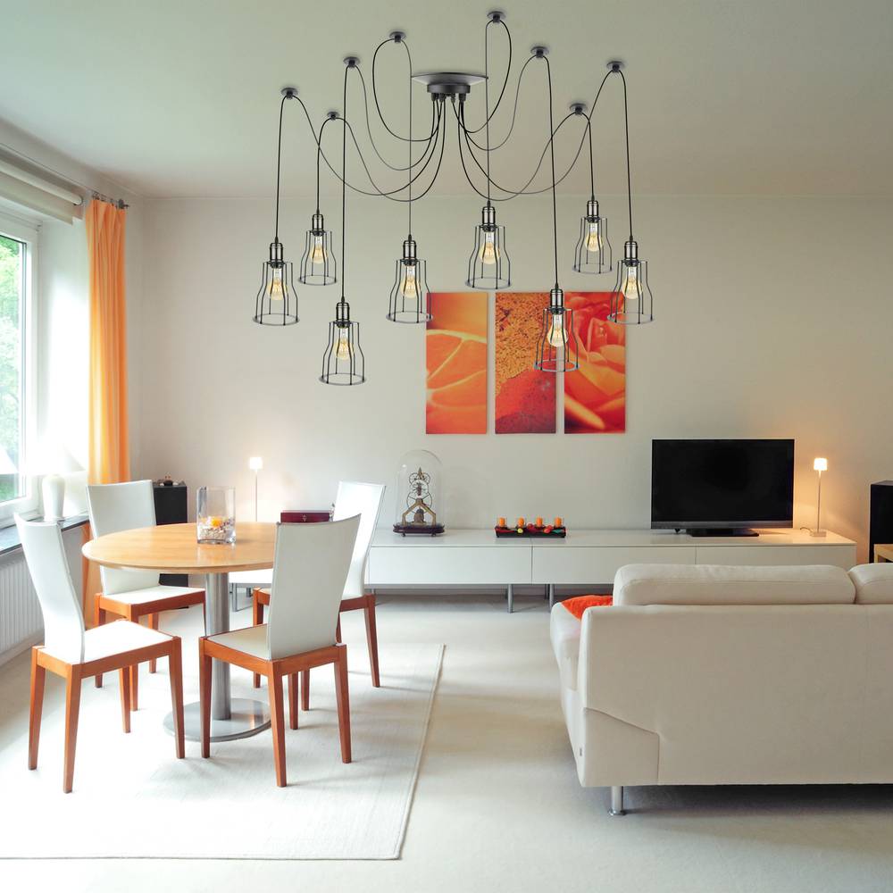 Lampada vintage con gabbie lunghe per 8 lampadine di filo E27 con cavo di 3m