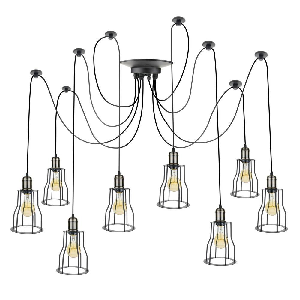 Lampada vintage con gabbie lunghe per 8 lampadine di filo E27 con cavo di 3m