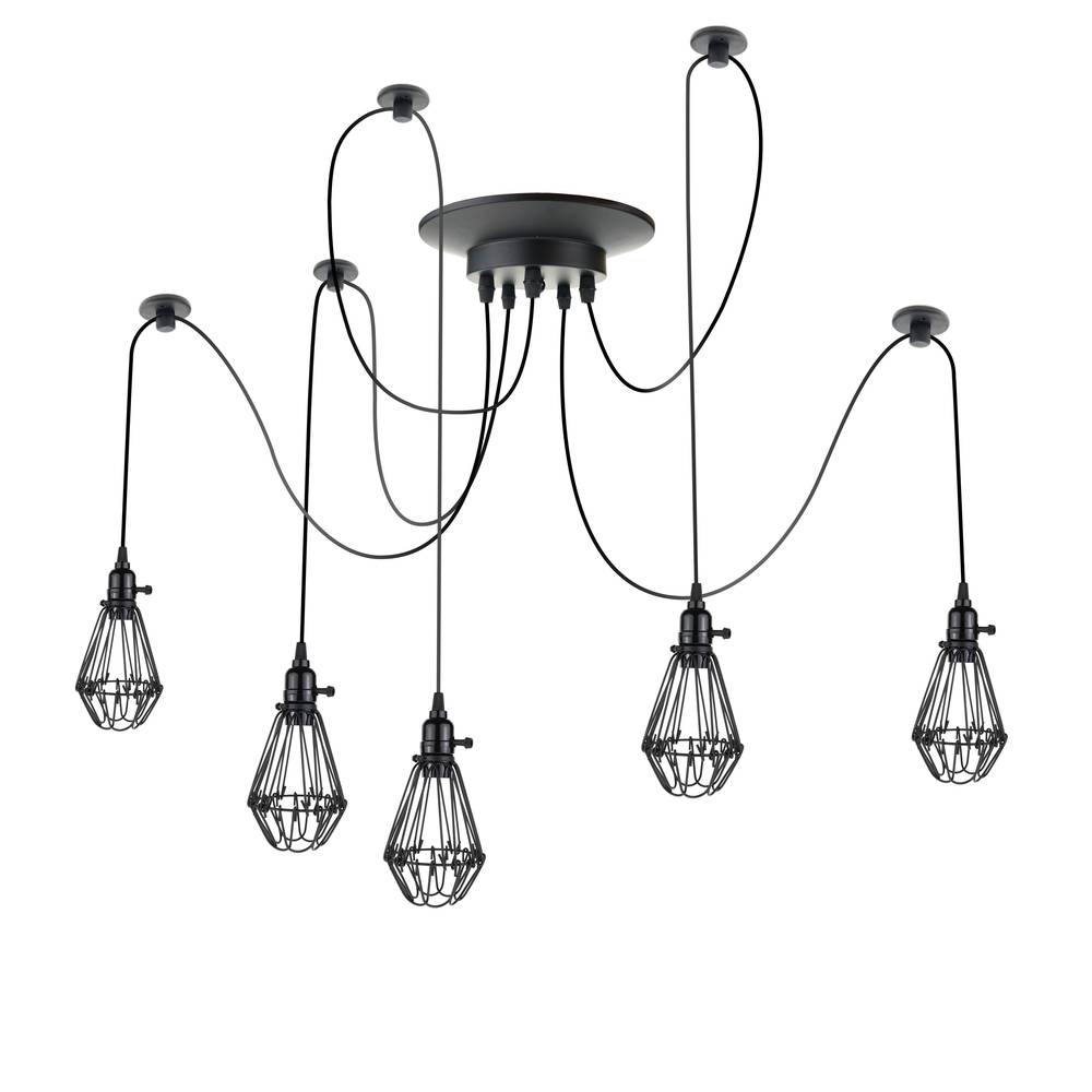 Lamp met ovale kooien voor 5 vintage E27-gloeilampen met 3 m kabel