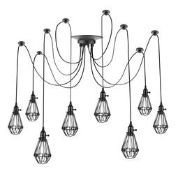 Lamp met ovale kooien voor 8 vintage E27-gloeilampen met 3 m kabel