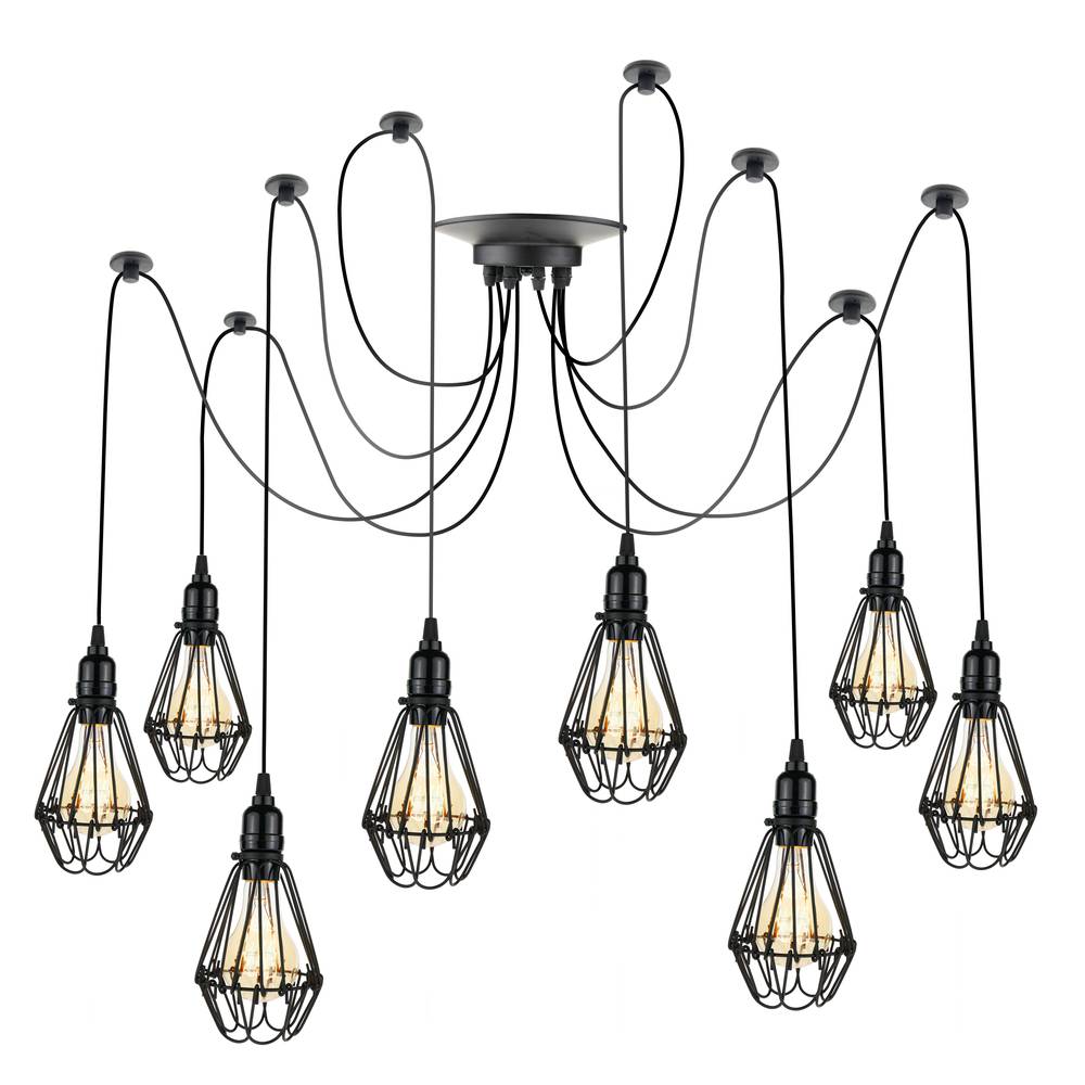 Lampada vintage con gabbie ovale per 8 lampadine di filo E27 con cavo di 3m