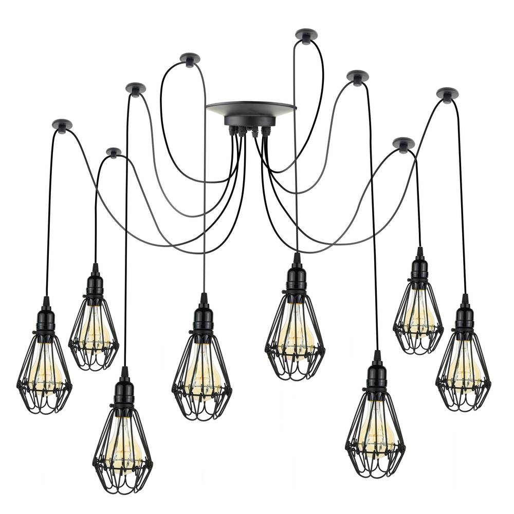 Lampada vintage con gabbie ovale per 8 lampadine di filo E27 con cavo di 3m