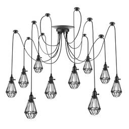 Lampada vintage con gabbie ovale per 10 lampadine di filo E27 con cavo di 3m