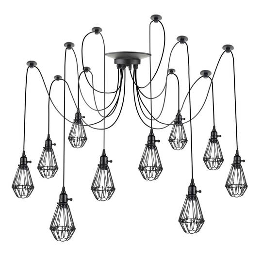 Lampada vintage con gabbie ovale per 10 lampadine di filo E27 con cavo di 3m
