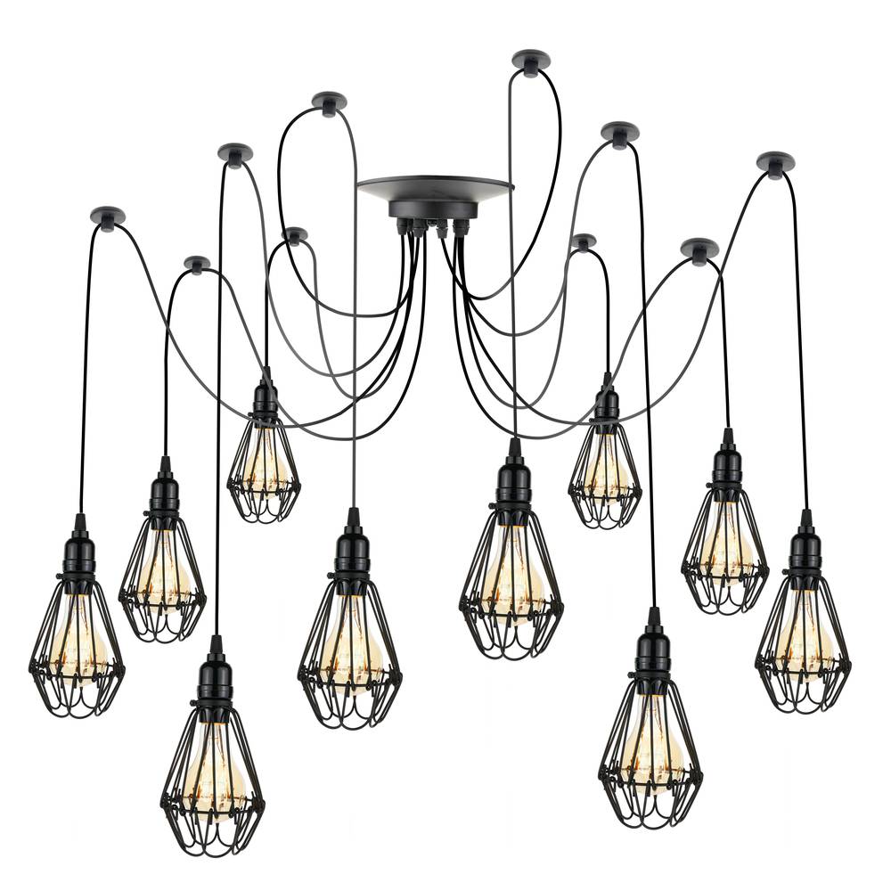 Lampada vintage con gabbie ovale per 10 lampadine di filo E27 con cavo di 3m