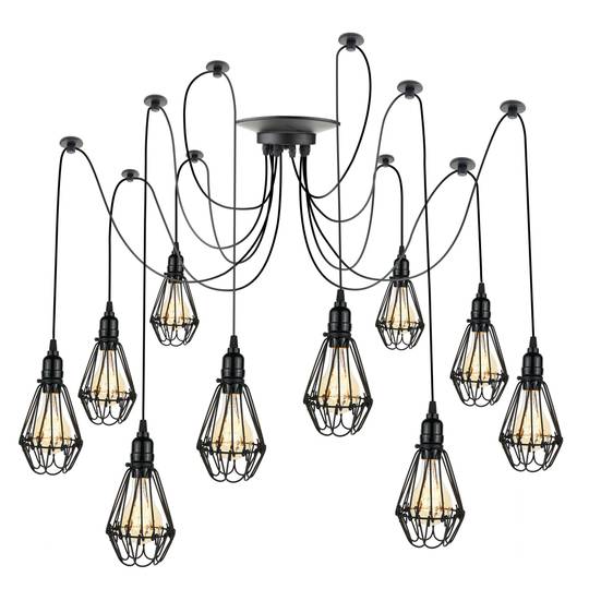 Lampada vintage con gabbie ovale per 10 lampadine di filo E27 con cavo di 3m