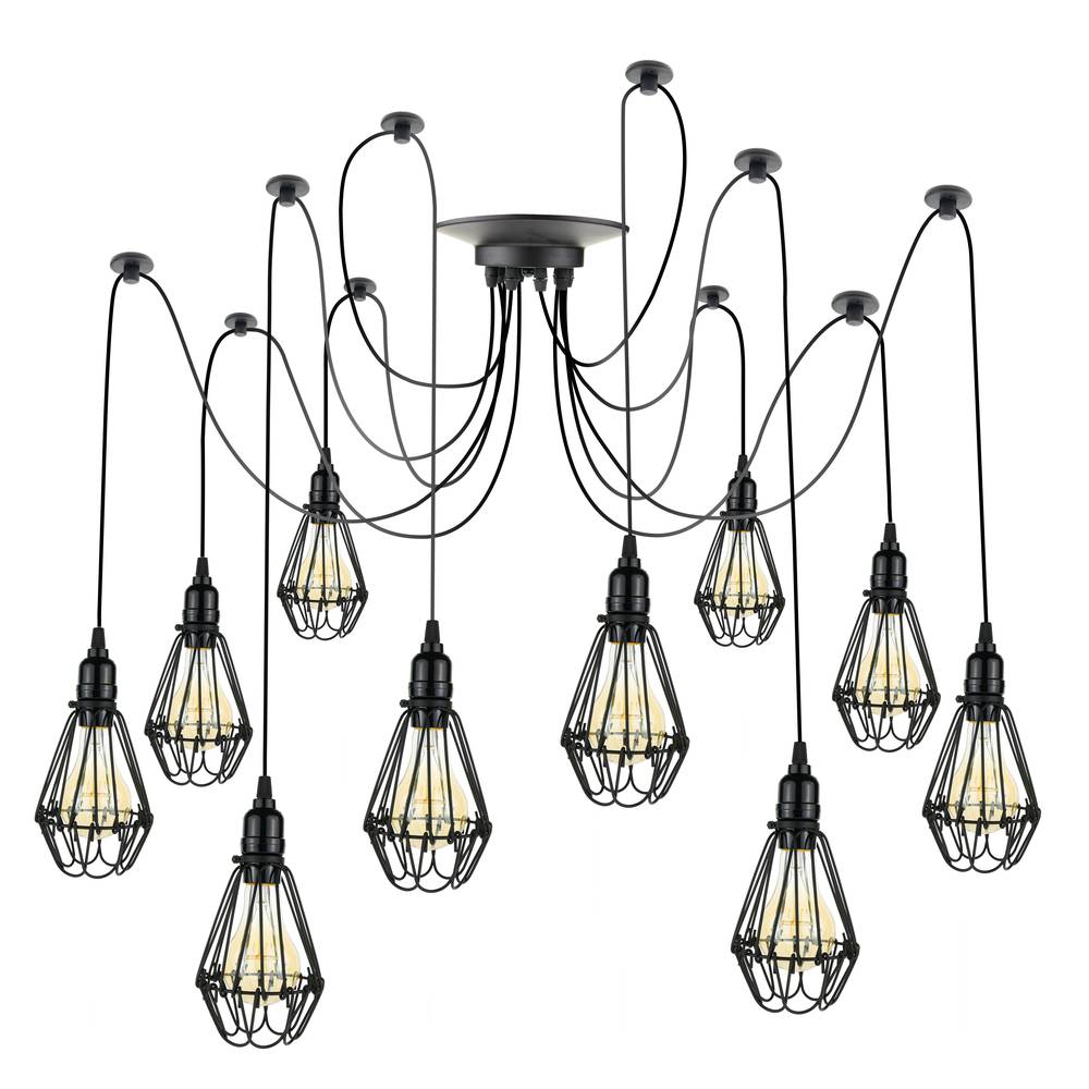Lampada vintage con gabbie ovale per 10 lampadine di filo E27 con cavo di 3m