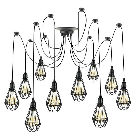 Lampada vintage con gabbie ovale per 10 lampadine di filo E27 con cavo di 3m