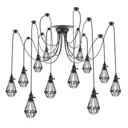 Lampada vintage con gabbie ovale per 12 lampadine di filo E27 con cavo di 3m