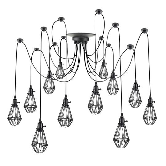 Lampe vintage avec 12 cages ovale pour ampoule de fil E27 avec câble de 3m