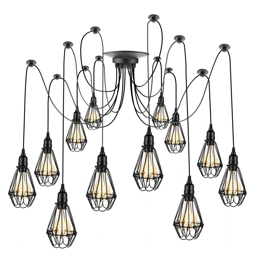 Lampe vintage avec 12 cages ovale pour ampoule de fil E27 avec câble de 3m