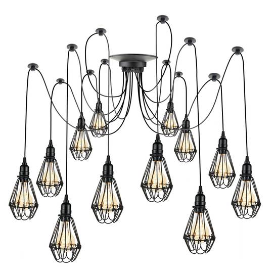 Lampe vintage avec 12 cages ovale pour ampoule de fil E27 avec câble de 3m