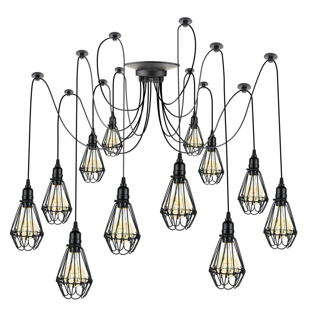 Lampe vintage avec 12 cages ovale pour ampoule de fil E27 avec câble de 3m