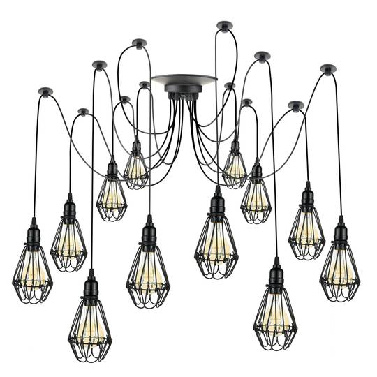 Lampe vintage avec 12 cages ovale pour ampoule de fil E27 avec câble de 3m