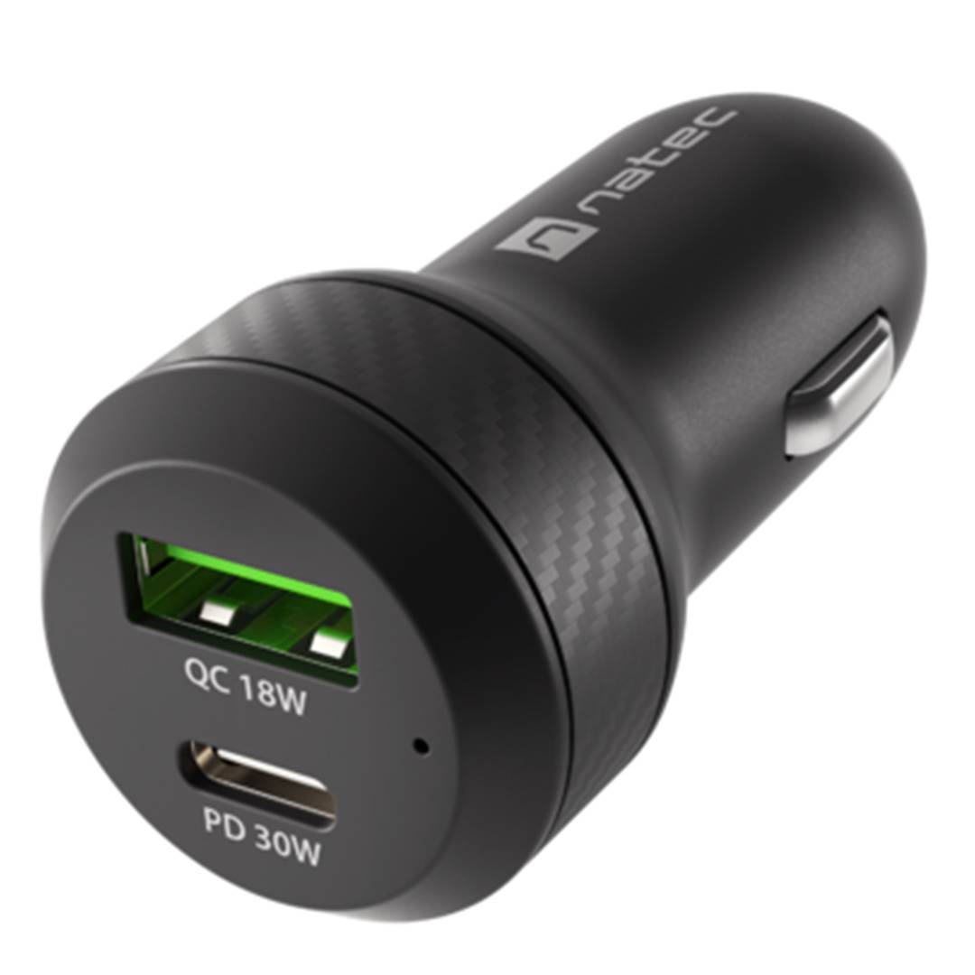 Cargador de mechero rápido para coche Natec Coney 12VDC con 1x USB-A y 1 x USB-C 3.0 48W NUC-1980