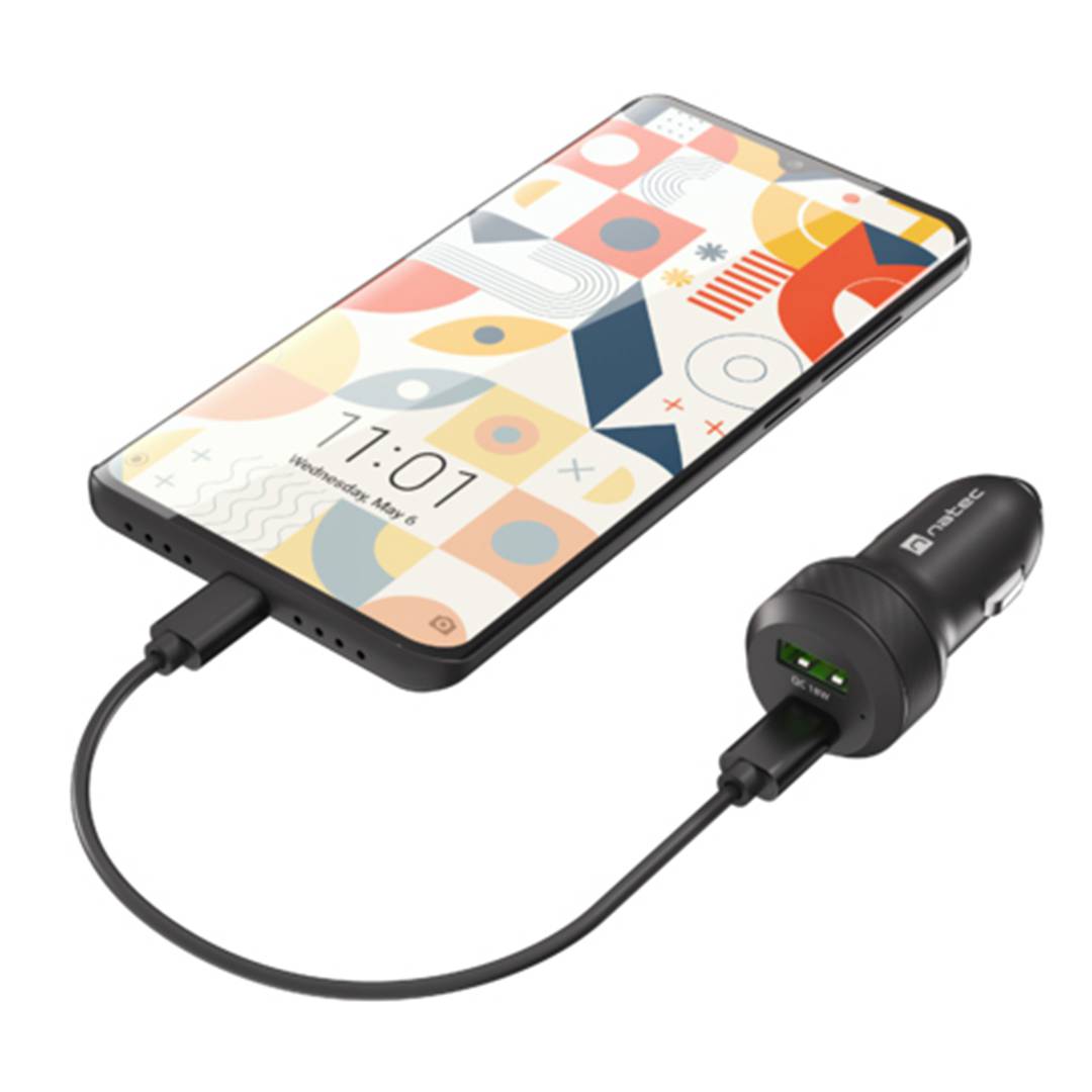 Cargador de mechero rápido para coche Natec Coney 12VDC con 1x USB-A y 1 x USB-C 3.0 48W NUC-1980