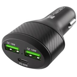 Cargador de mechero rápido para coche Natec Coney 12VDC con 2 x USB-A y 1 x USB-C 3.0 84W NUC-1981