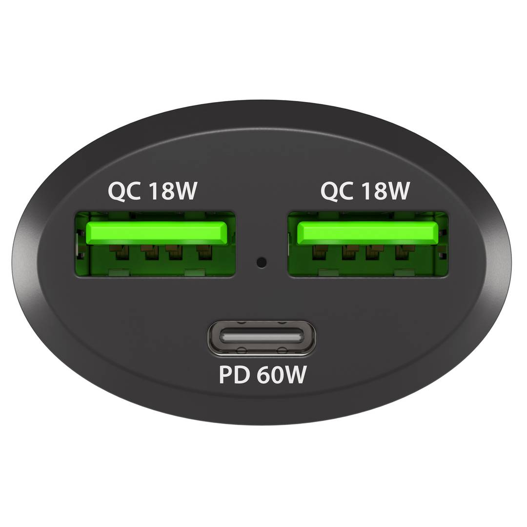 Carregador rápido de cigarro para carro Natec Coney 12VDC com 2 x USB-A e 1 x USB-C 3.0 84W NUC-1981