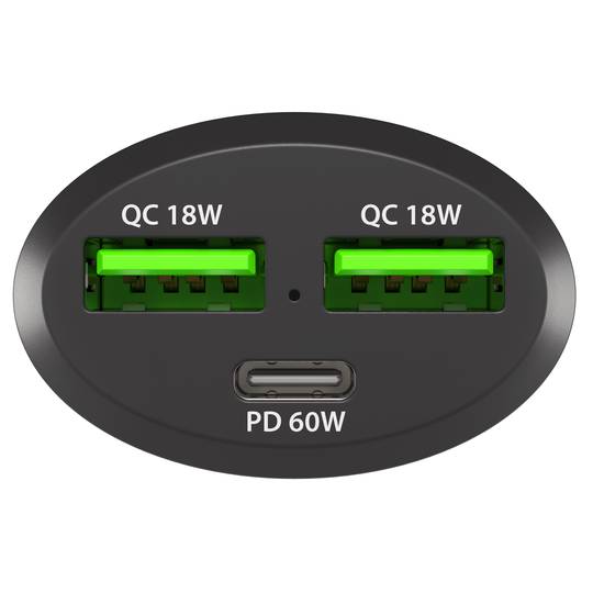 Carregador rápido de cigarro para carro Natec Coney 12VDC com 2 x USB-A e 1 x USB-C 3.0 84W NUC-1981