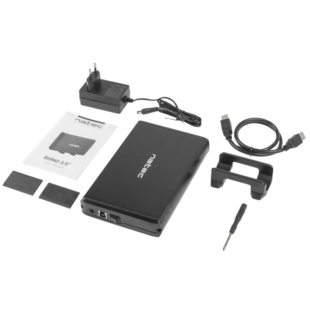 Natec Rhino NKZ-0448 Gabinete de disco rígido SATA de alumínio preto de 3,5