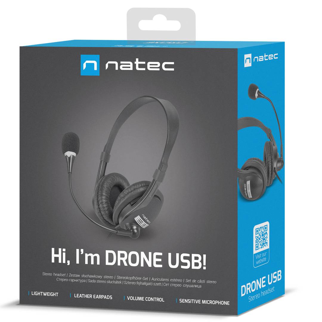 Natec Drone USB Headset with Microphone Black NSL-1692
