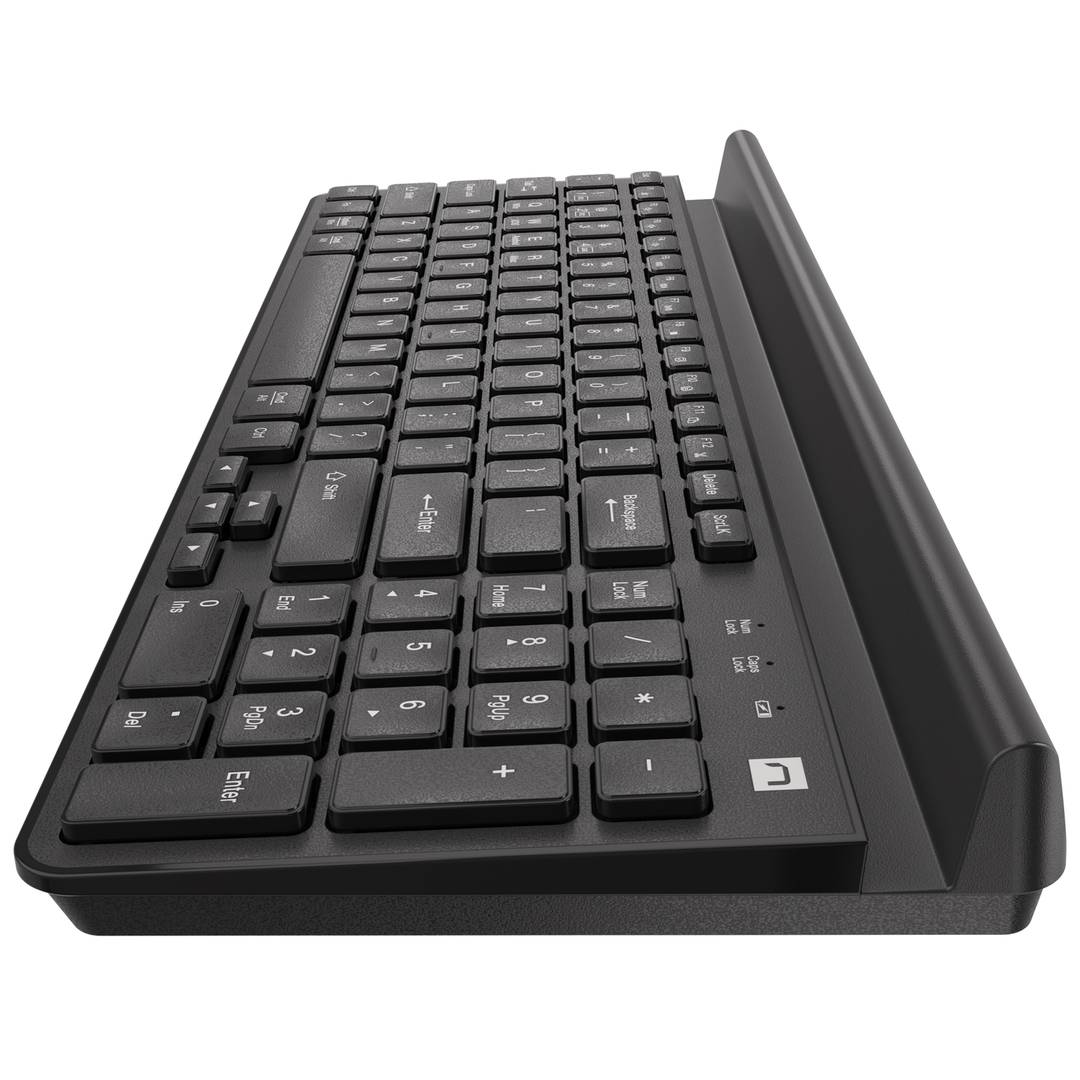 Teclado americano fino com suporte para tablet e smartphone Natec Felimare Wireless + Bluetooth + 2.4GHZ NKL-1973