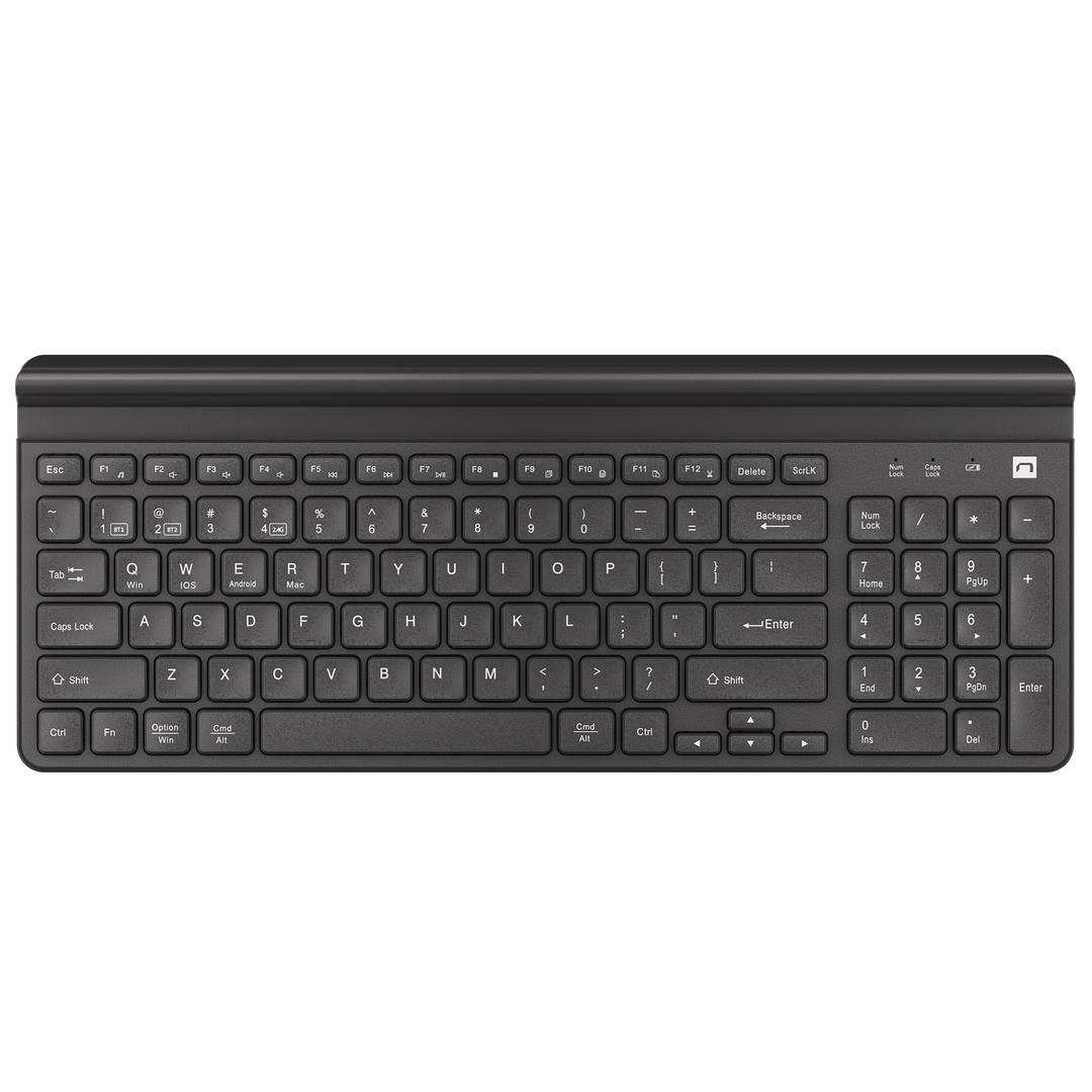 Teclado americano fino com suporte para tablet e smartphone Natec Felimare Wireless + Bluetooth + 2.4GHZ NKL-1973