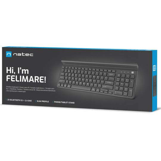 Teclado americano fino com suporte para tablet e smartphone Natec Felimare Wireless + Bluetooth + 2.4GHZ NKL-1973