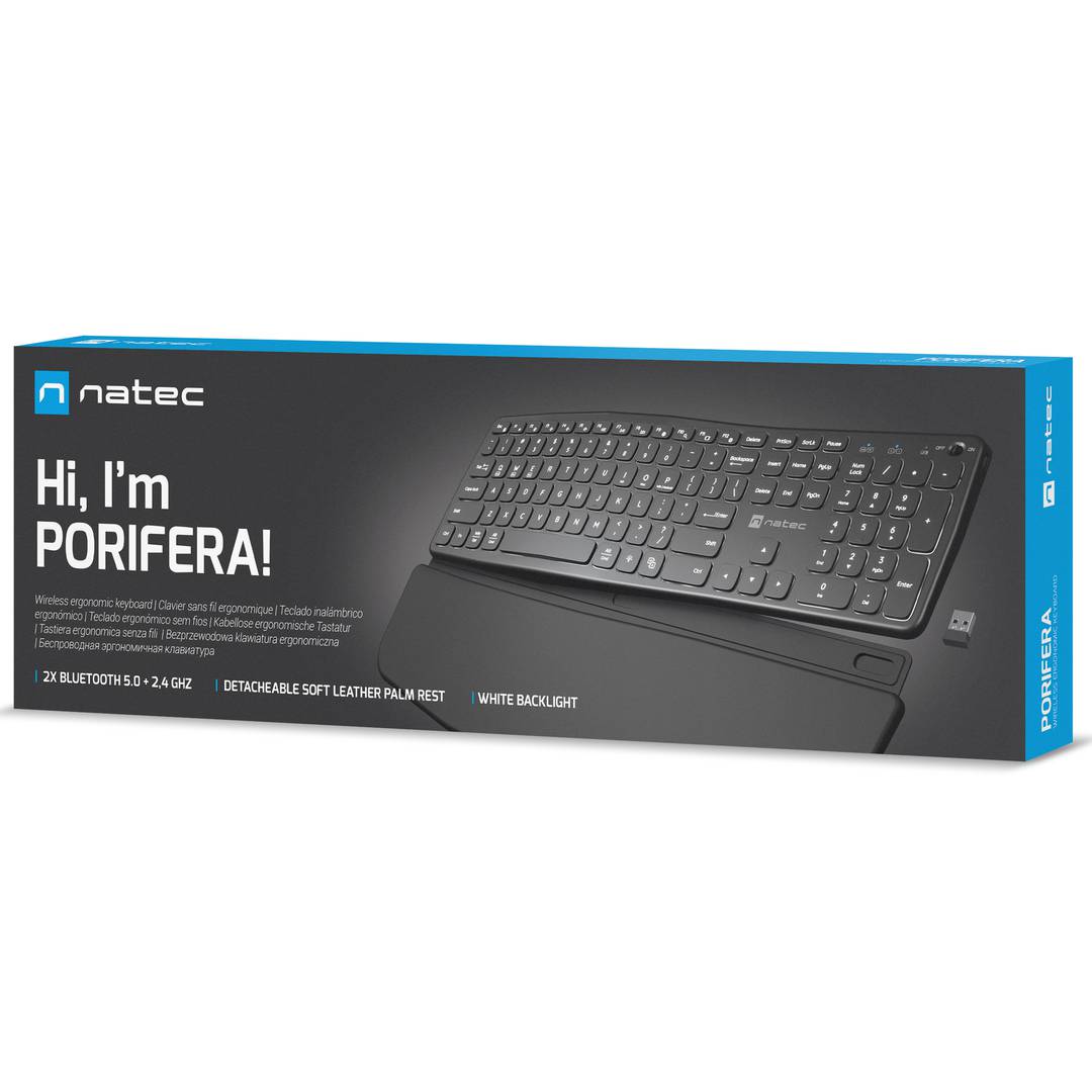 Teclat ergonòmic Americà Natec Porifera sense fil Bluetooth + 2.4GHZ NKL-1995