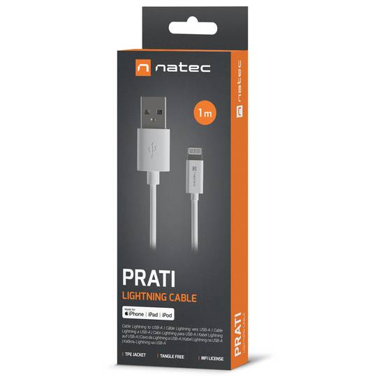 USB-Kabel Typ A Stecker auf Lightning Stecker, weiß, 1 Meter, NATEC PRATI NKA-2148