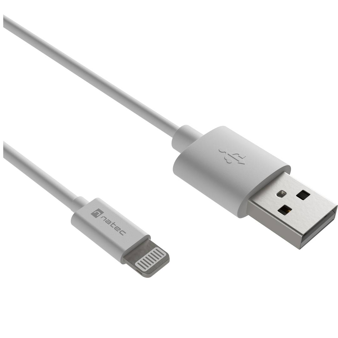 Cable USB tipus A mascle a connector lightning mascle color blanc de 2 metres NATEC PRATI NKA-2149