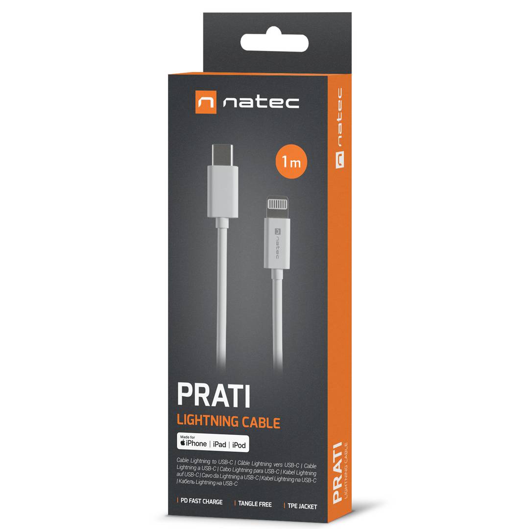 Cavo USB tipo C maschio a Lightning maschio, bianco, 1 metro, NATEC PRATI NKA-2150