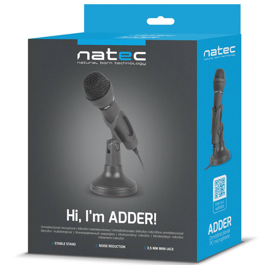 Mikrofon dynamiczny ze statywem i czarnym kablem 1,8 m Natec Adder NMI-0776