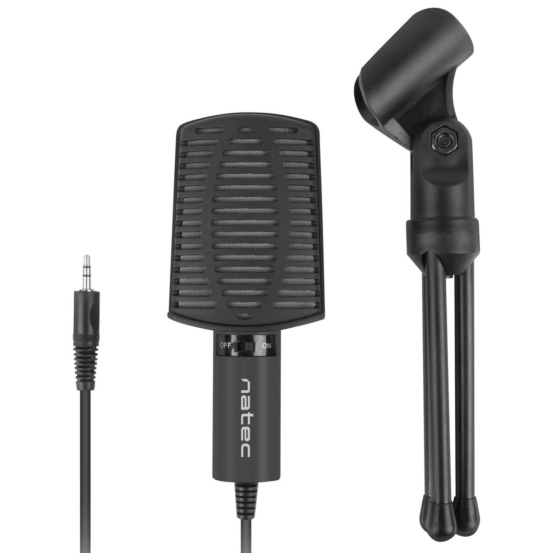 Natec Asp NMI-1236 kardioidalny mikrofon pojemnościowy ze statywem i czarnym kablem 1,8 m