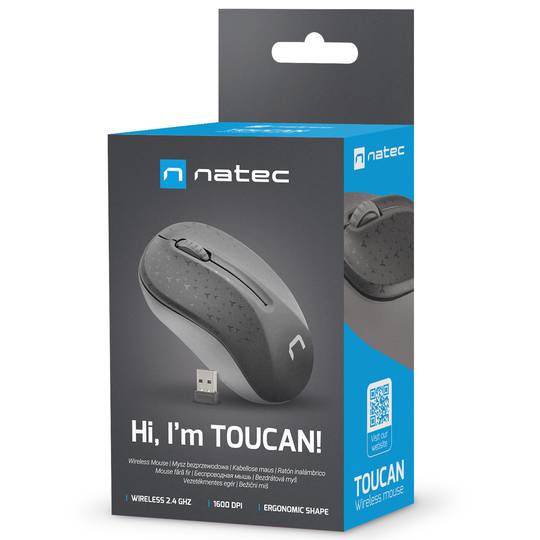 Natec Toucan 1600DPI Wireless Optical Mouse Black/Grey NMY-1650