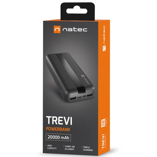 Natec Trevi NPB-1922 20000mAh Banco de potência 2x USB-A + 1x USB-C Preto