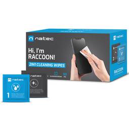 Lingettes nettoyantes humides pour smartphones ou tablettes 50 unités Natec Raccoon NSC-1797