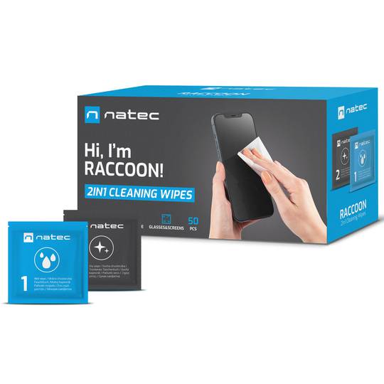 Tovalloletes humides netejadores per a smartphones o tablets 50 unitats Natec Raccoon NSC-1797