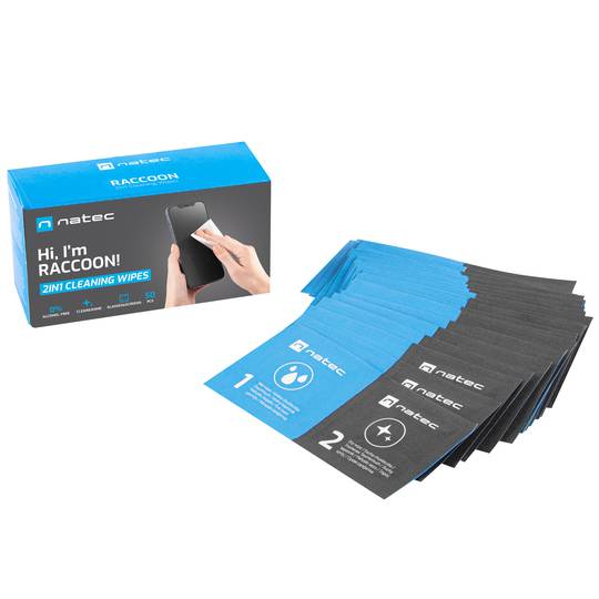 Tovalloletes humides netejadores per a smartphones o tablets 50 unitats Natec Raccoon NSC-1797