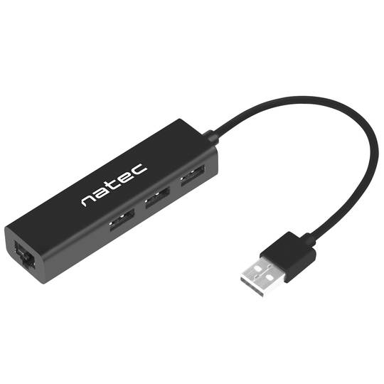Natec Dragonfly NHU-1413 3-portowy koncentrator USB typu A 2.0 + RJ45 czarny