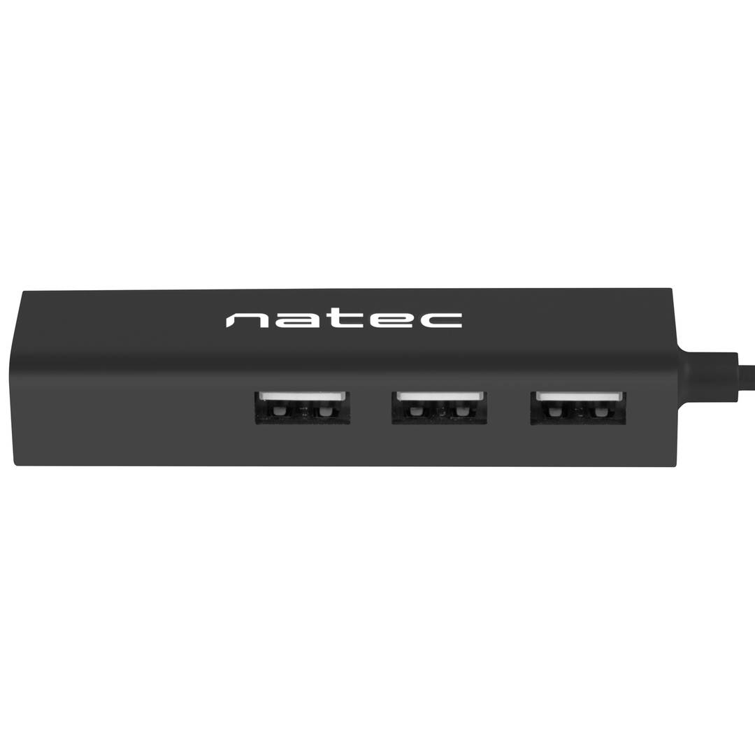 Natec Dragonfly NHU-1413 3-portowy koncentrator USB typu A 2.0 + RJ45 czarny