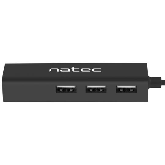 Natec Dragonfly NHU-1413 3-portowy koncentrator USB typu A 2.0 + RJ45 czarny