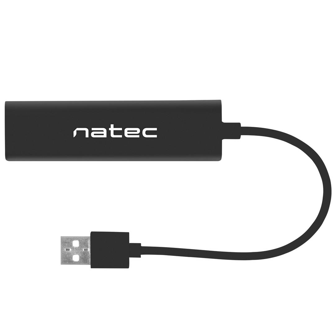 Natec Dragonfly NHU-1413 3-portowy koncentrator USB typu A 2.0 + RJ45 czarny
