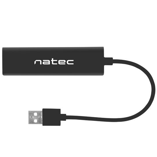 Natec Dragonfly NHU-1413 3-portowy koncentrator USB typu A 2.0 + RJ45 czarny